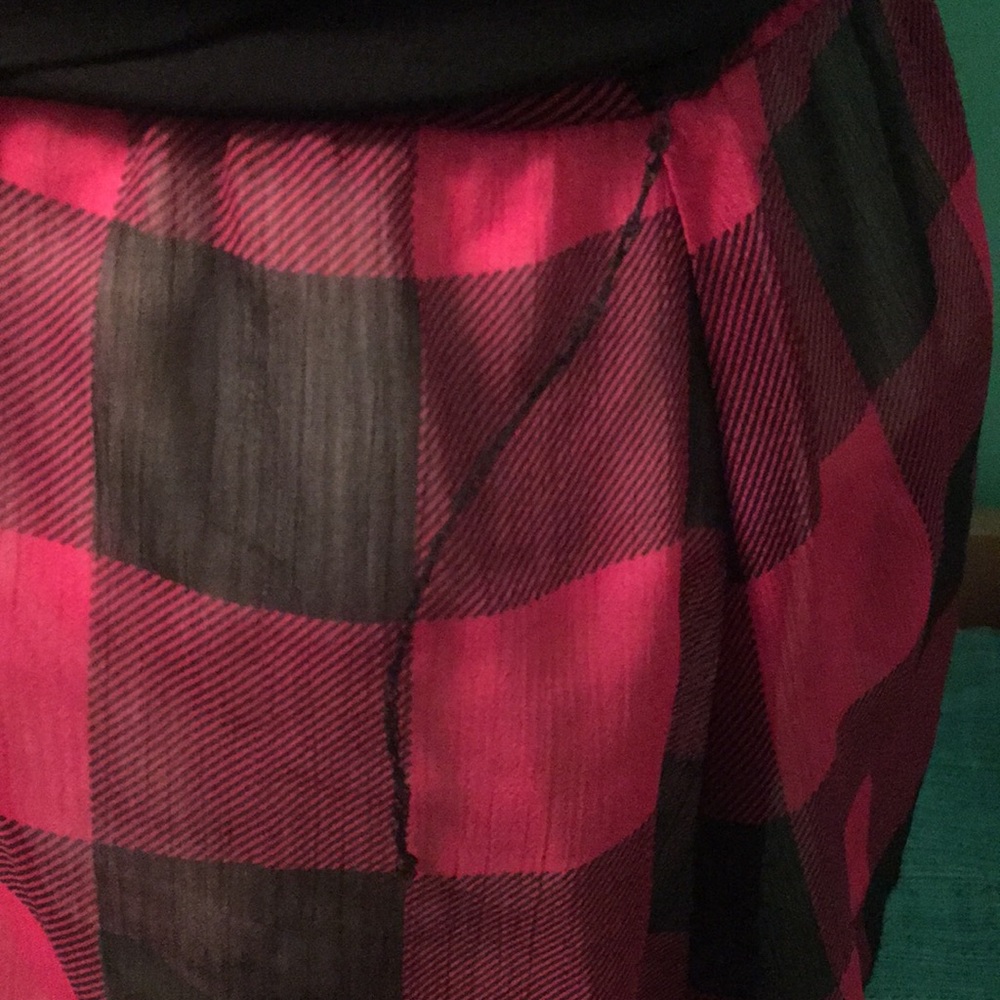 Sheer button down plaid top with ruffled bib - Picture 6 of 8